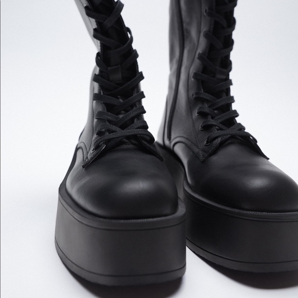 NWT Zara Flat Platform Leather Boots - Picture 2 of 16